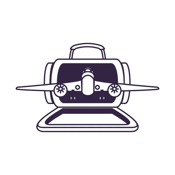Équipement de valise de voyage avec avion volant — Image vectorielle