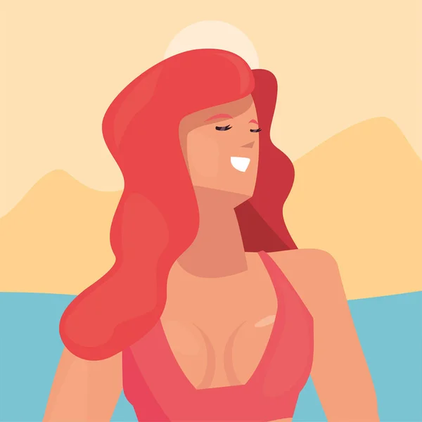 Vacker kvinna med baddräkt sommartid — Stock vektor