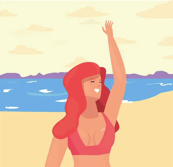 Hermosa mujer con traje de baño hora de verano — Vector de stock