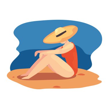 mayo ve şapka yaz saati ile güzel kadın