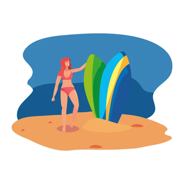 Mujer verano vacaciones diseño — Vector de stock