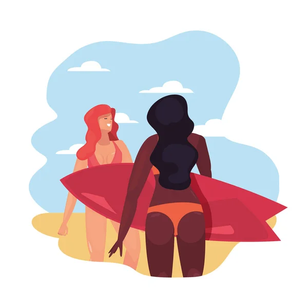 Mujeres verano tiempo vacaciones diseño — Vector de stock