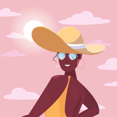 mayo ve şapka yaz saati ile güzel kadın