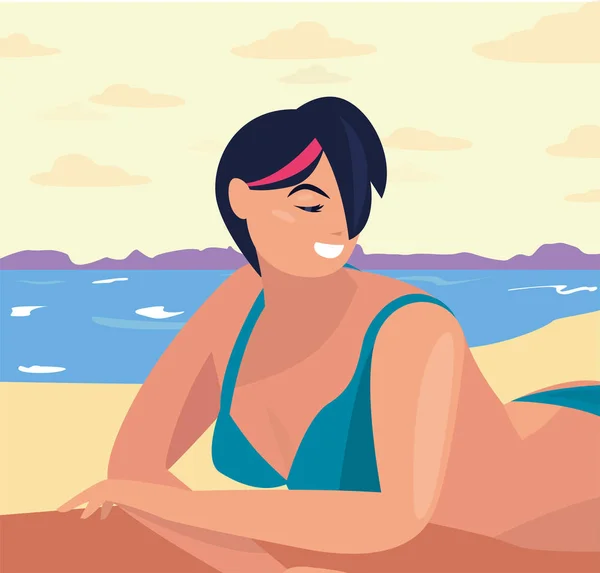 Hermosa mujer con traje de baño hora de verano — Vector de stock