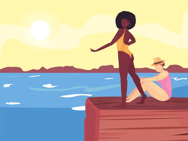 Vrouwen zomertijd vakanties design — Stockvector