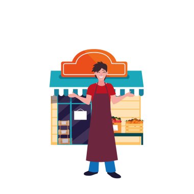 satıcı adam çiftlik ürünleri dükkan ön