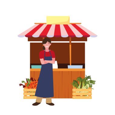 satıcı kadın çiftlik ürünleri standı