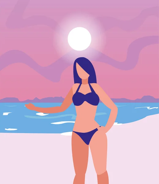 Hermosa mujer con traje de baño hora de verano — Vector de stock