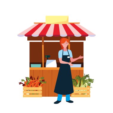 satıcı kadın çiftlik ürünleri standı