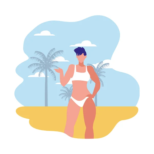 Hermosa mujer con traje de baño hora de verano — Vector de stock