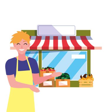 satıcı adam çiftlik ürünleri dükkan ön