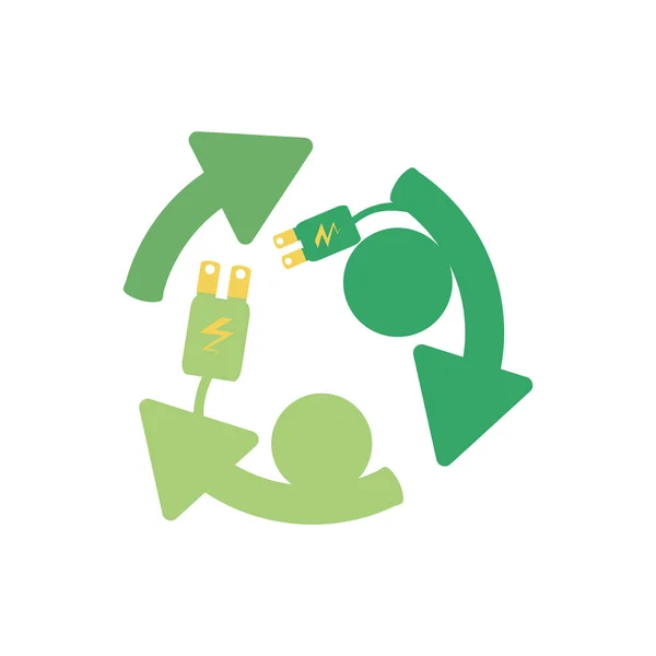Σύμβολο των βελών ανακύκλωσης με ενέργεια ρευματοδότες — Διανυσματικό Αρχείο