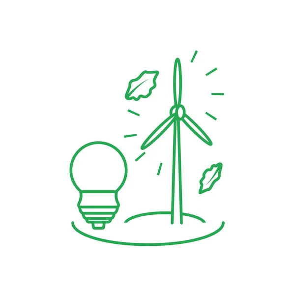 Economizando lâmpada elétrica com moinho de vento — Vetor de Stock