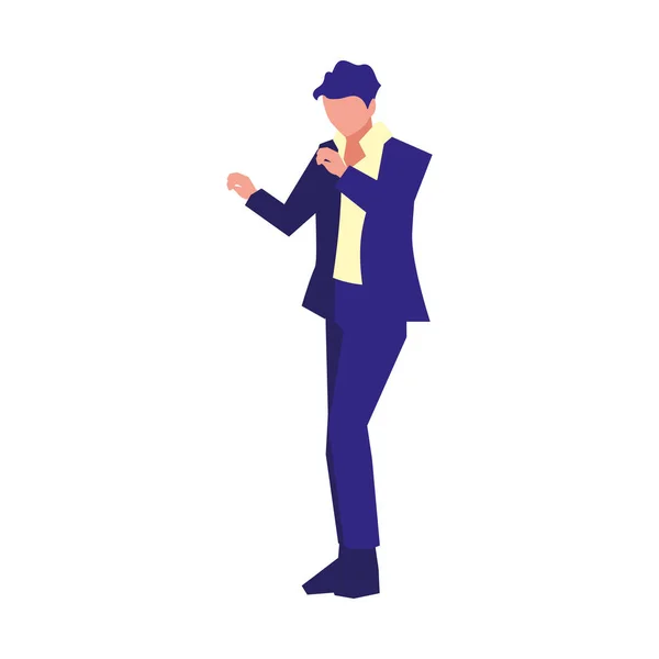 Bailando personaje de hombre sobre fondo blanco — Vector de stock