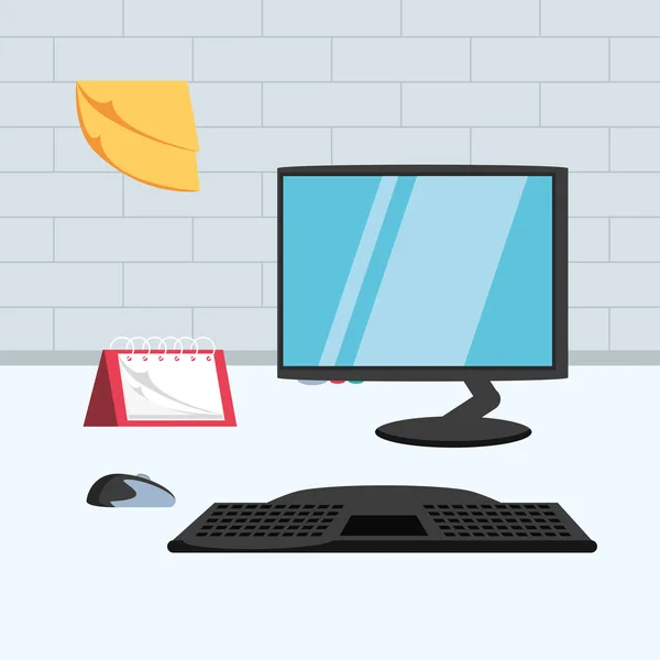 Biurko komputerowe z biurem zaopatrzenia w miejscu pracy — Wektor stockowy
