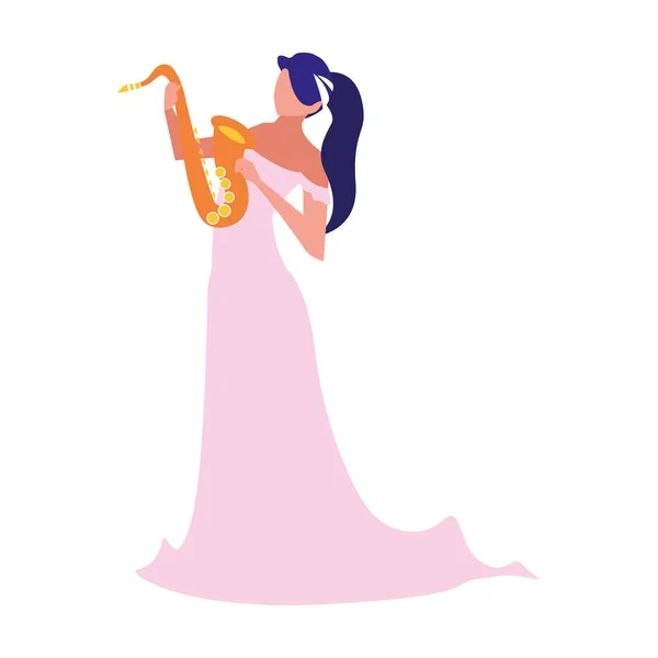Músico mulher saxofone tocando música — Vetor de Stock