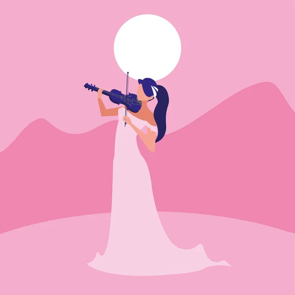 Musician woman violin playing musical — Stock Vector