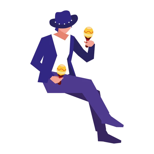 Músico hombre maracas jugando música — Vector de stock