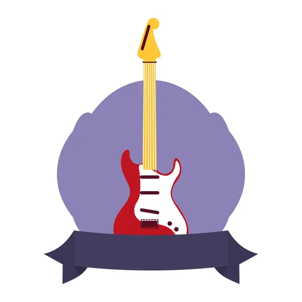 Emblema de fita de distintivo musical de guitarra elétrica — Vetor de Stock