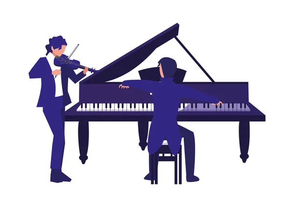 Musiker spielt Klavier und Mann mit Geige — Stockvektor