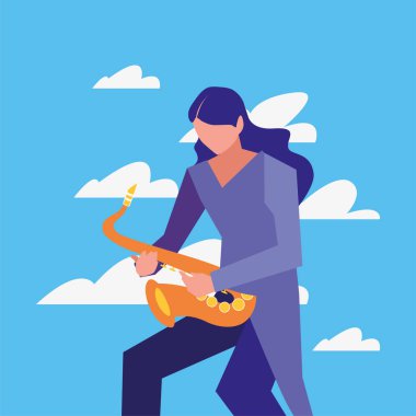 müzisyen adam saksafon müzik çalıyor