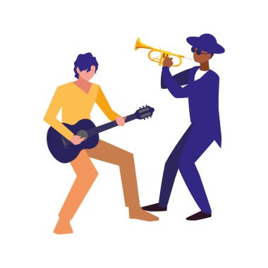 iki erkek müzisyenler müzik aletleri