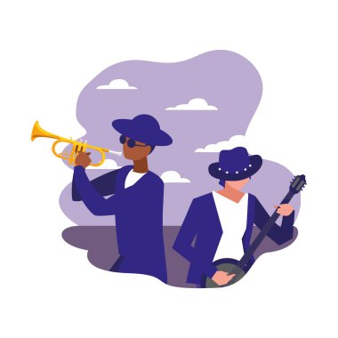 iki erkek müzisyenler müzik aletleri