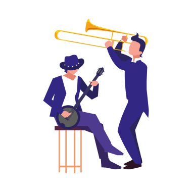 iki erkek müzisyenler müzik aletleri