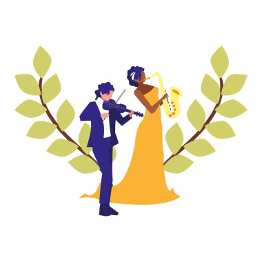 kadın ve erkek müzisyen enstrüman müzik çalma