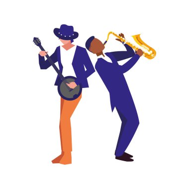 iki erkek müzisyenler müzik aletleri