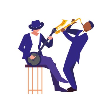 iki erkek müzisyenler müzik aletleri