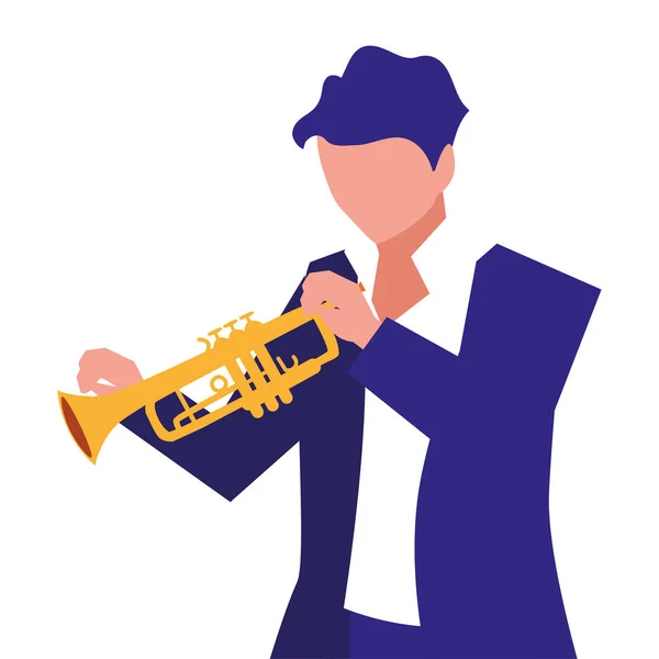 Musicien homme trompette instrument de jeu — Image vectorielle