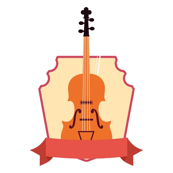 Violin musical badge ribbon emblem — Stock Vector