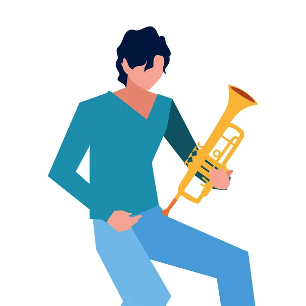 Musiker Mann Trompete spielt Instrument — Stockvektor
