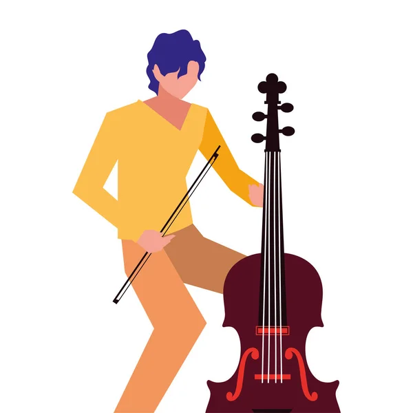 Musician man cello playing music — Stock Vector