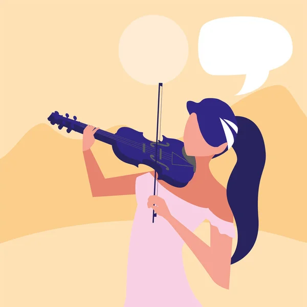 Músico mujer violín jugando musical — Vector de stock