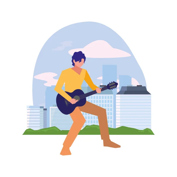 Músico hombre clásico guitarra jugando — Vector de stock