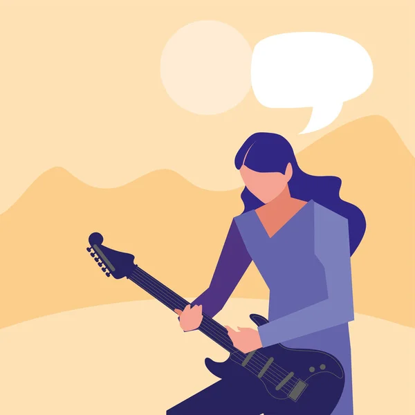 Musician man electric guitar playing — Stock Vector