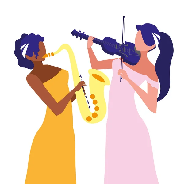 Women musician playing instrument musical — Stock Vector