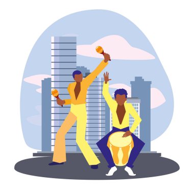 iki erkek müzisyenler müzik aletleri