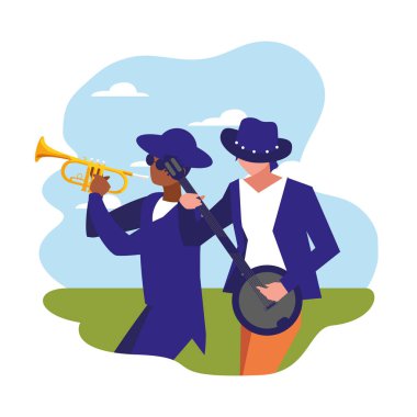 iki erkek müzisyenler müzik aletleri