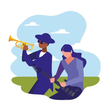 iki erkek müzisyenler müzik aletleri