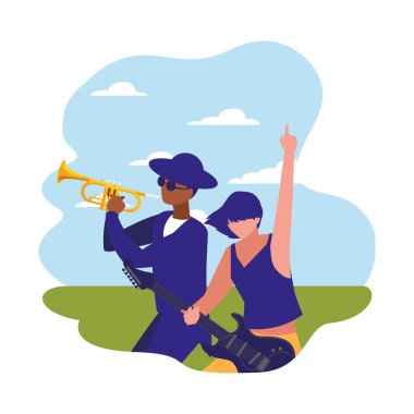 iki erkek müzisyenler müzik aletleri