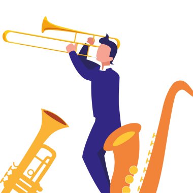 müzisyen adam enstrümanlar müzik çalıyor