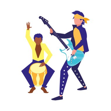 iki erkek müzisyenler müzik aletleri