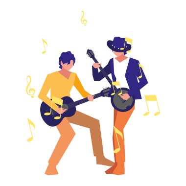 iki erkek müzisyenler müzik aletleri