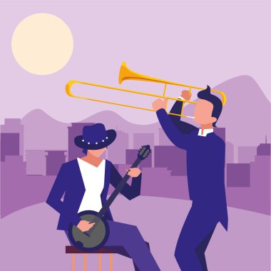 iki erkek müzisyenler müzik aletleri