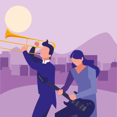 iki erkek müzisyenler müzik aletleri