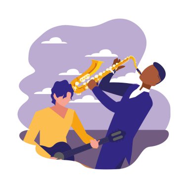 iki erkek müzisyenler müzik aletleri