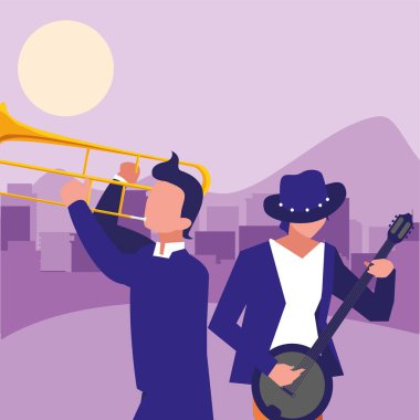 iki erkek müzisyenler müzik aletleri